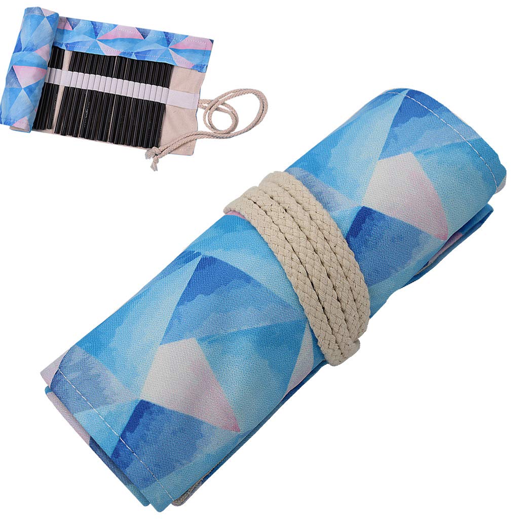 SIPLIV Canvas Roll-up Pencil Wrap, Travel Drawing Coloring Pencils Pouch for Artist, Rhombus Lattice 48 Holes(Pencils are Not Included)