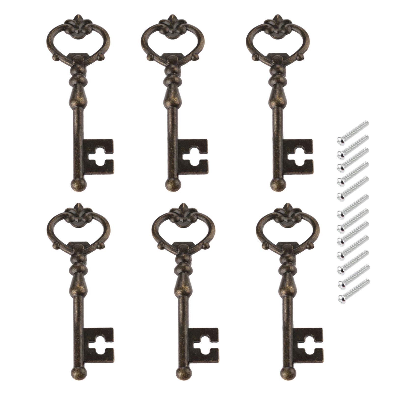 Dophee Pull 6Pcs Vinatage Farmhouse Style Knobs Key Shape Drawer Handles Key Plate Cupboard Cabinet, Hole Distance 60mm