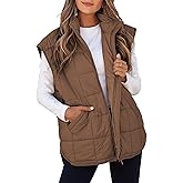 EVALESS Womens Puffer Vest Zip Up Cap Sleeve Jackets Travel Fall Outfits 2025 Fashion Warm Winter Coats With Pockets