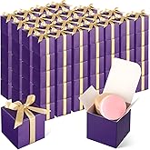 Jutom 100 Pcs Mini Favor Boxes Extra Small Candy Boxes Paper with Gold Ribbon for Baby Shower Birthday Wedding Anniversary Supplies(2 x 2 x 2 Inch,Purple)