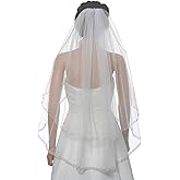 SAMKY 2T 2 Tier Dual Edge Embroided Pearl Crystal Beaded Veil Fingertip Length 36"