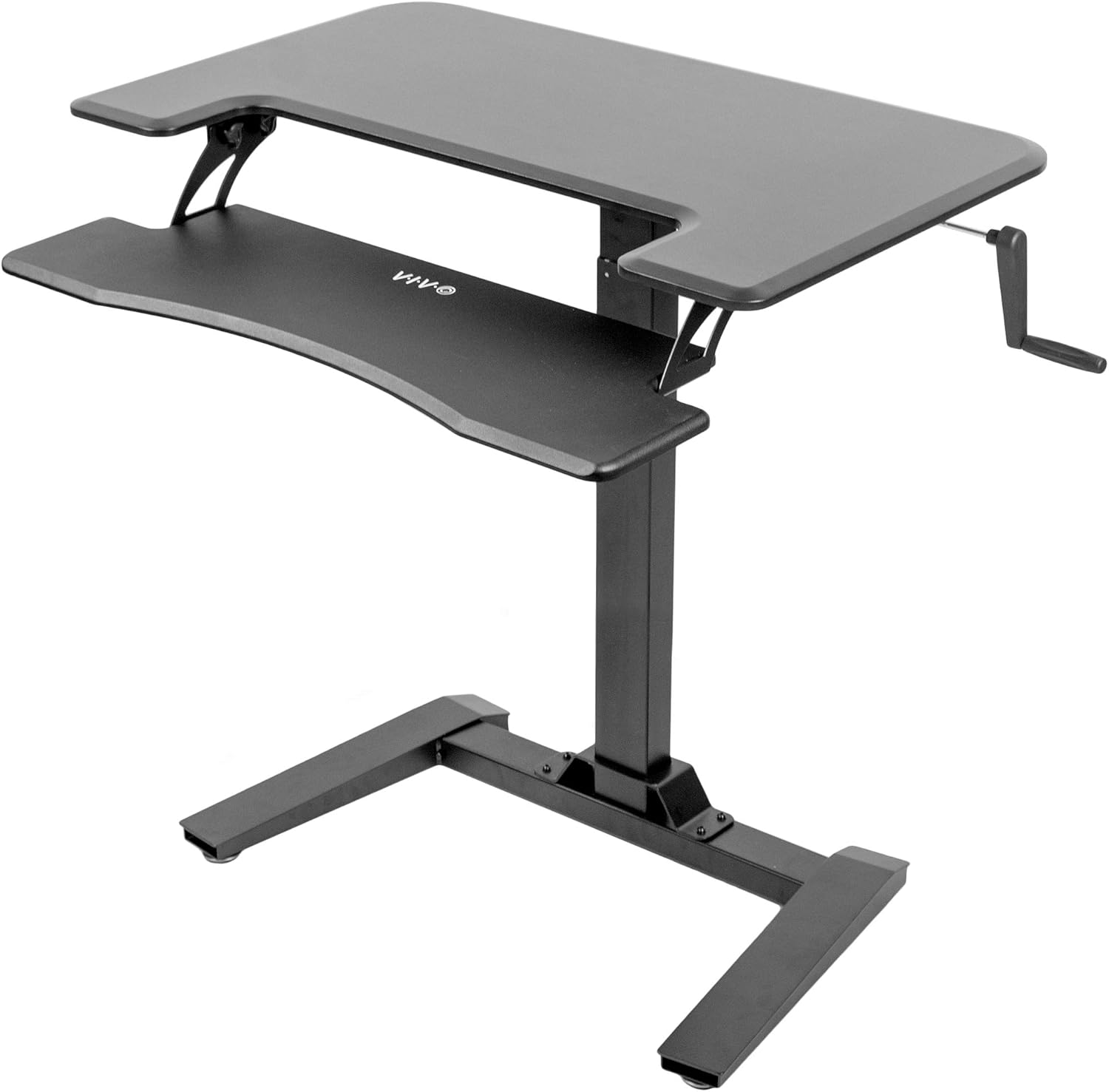 VIVO Black Manual Crank Height Adjustable 36 inch Dual Platform