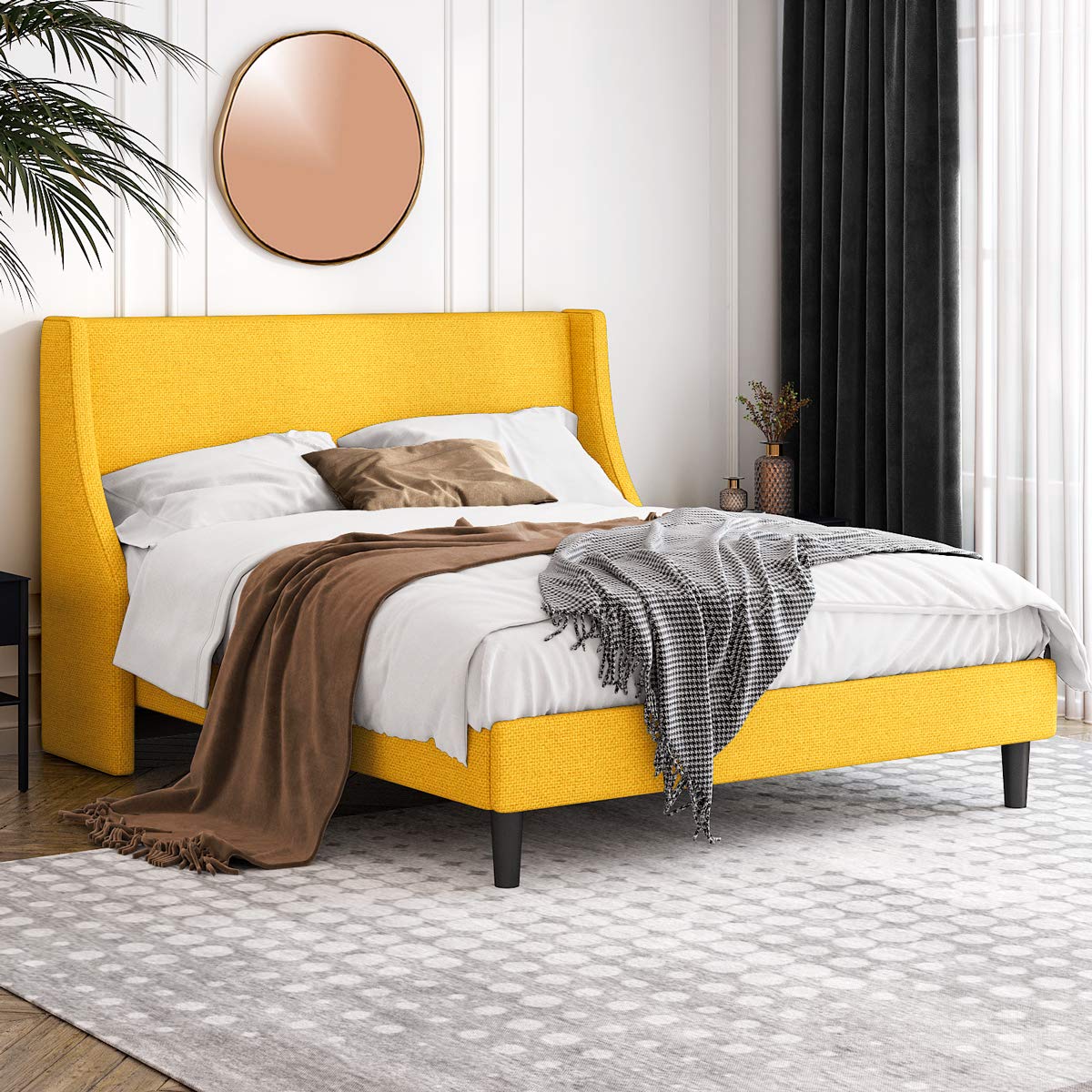 Buy Einfach Queen Size Platform Bed Frame with Wingback Headboard