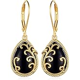 Black Onyx Earrings 925 Sterling Silver Gold Black Onyx Drop Earrings Black Onyx Earrings for Women Wife Mom