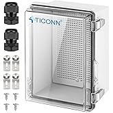 TICONN Outdoor Electrical Box Waterproof, Junction Box IP67 ABS Plastic Enclosure with Hinged Cover with Mounting Plate, Wall Brackets, Cable Glands (Clear, 8.7"x6.7"x4.3")