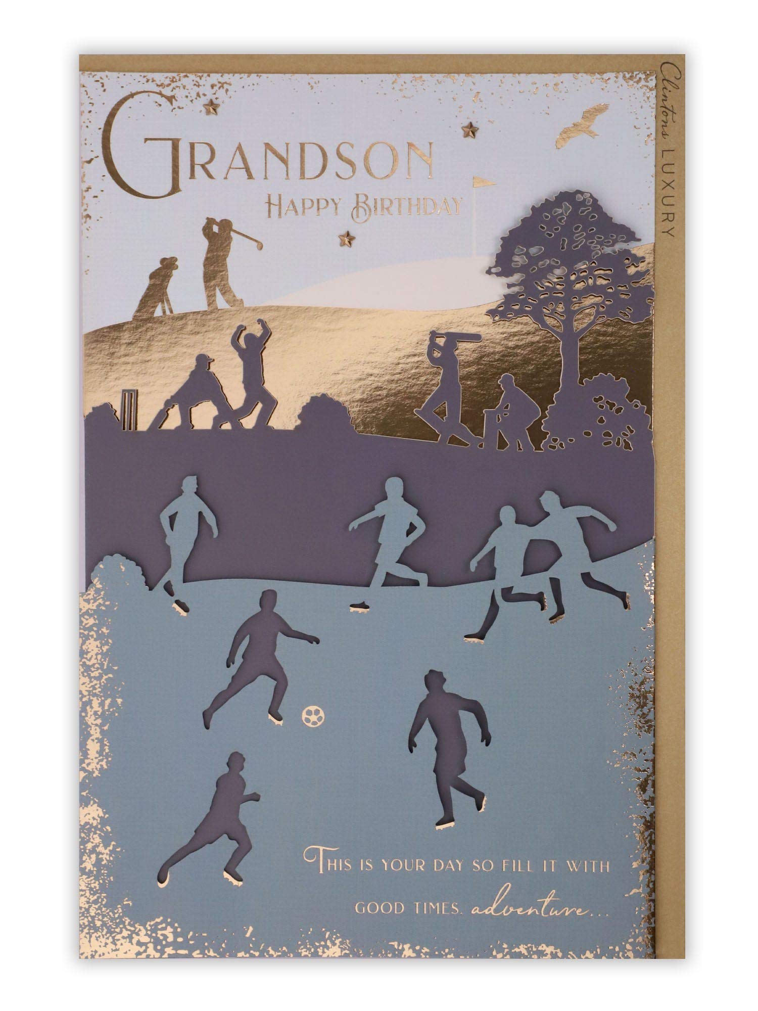 Clintons: Grandson Laser Multi Sports Scenes Birthday Card, 165x254mm, 1166295