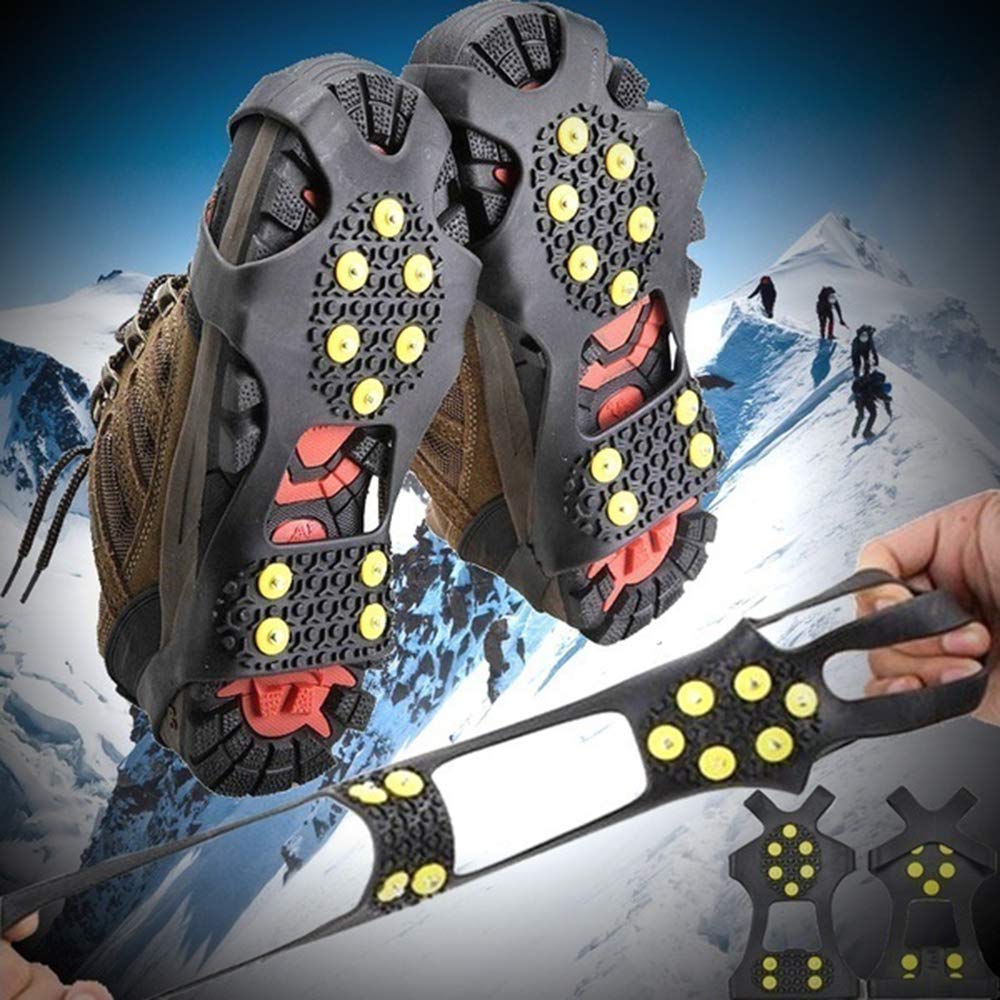 MZY1188 1 Pair Ice Snow Grips,10 Studs Anti Slip Stretch Winter Ice Grippers,Snow Ice Climbing Shoe Spikes Grips Crampons Cleats Overshoes,S M L Snow Cleats Crampons fit Snow & Ice Spikes