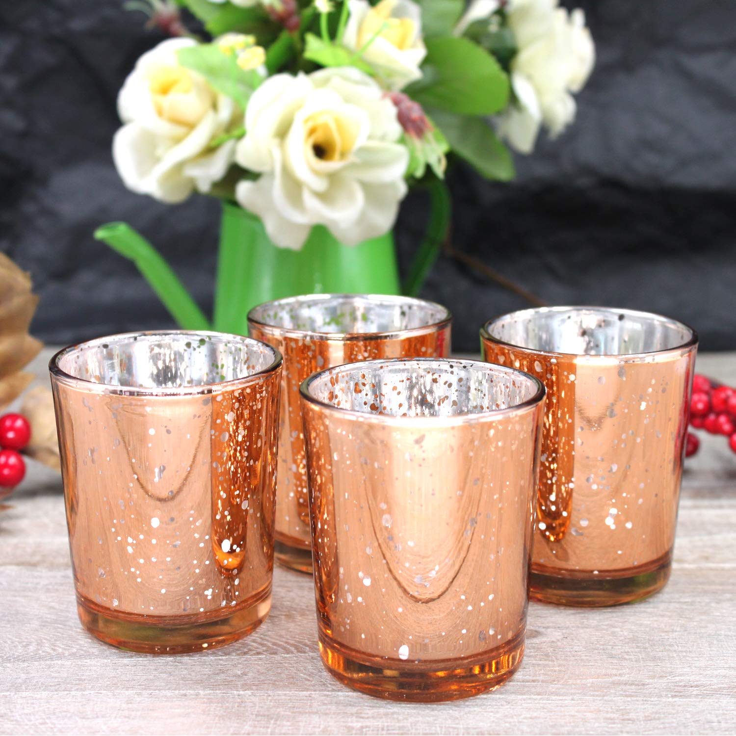 Glass Votive Candle Holders 2.64 Inches H (Set of 12, Speckled Rose Gold) - For Use with Tealights, Parties, Weddings，Spa，Aromatherapy and Home Decor