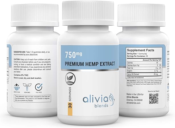 Amazon Com Alivia Blends Hemp Extract Vegan Gummies 750mg 25mg Ea Gummy Promotes Anxiety Relief Stress Relief Mood Support Health Personal Care