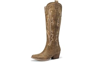 DREAM PAIRS Womens Cowboy Cowgirl Knee High Boots Comfortable Pull-On Chunky Heel Embroidered Western Retro Tall Boots with S