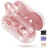 King Lucky i21 Open Ear Clip On Earbuds Wireless Bluetooth Ear Clip Headphones with Mic,Noise Cancelling, Waterproof IPX4,for Small Ears,Perfect for Running,Sports,Glasses Wearers (Pink)