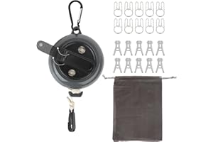 WEATAEDE 32Ft Portable Travel Clothesline Caudblor Adjustable Camping Clothes Laundry Drying Rope for Hotel Trip, Cruise, Outdoor/Indoor with 10 Windproof Clips, 10 Clothespins, 1 Storage Bag（Black）