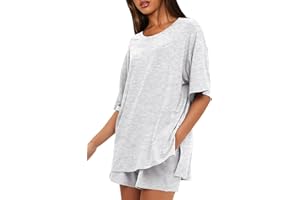 Darong Women's Two Piece Loungewear Set Casual Boxy Shirts Drawstring Shorts Comfy Matching Airport Travel Outfit Pajama Set