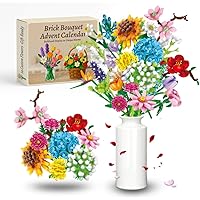 Rubypop Flower Advent Calendar 2025, 24 Days Brick Bouquet Building Blocks for Kids Teens Adults, DIY Micro Blocks Flower Bou