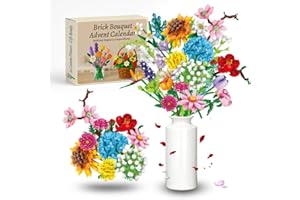 Rubypop Flower Advent Calendar 2025, 24 Days Brick Bouquet Building Blocks for Kids Teens Adults, DIY Micro Blocks Flower Bou