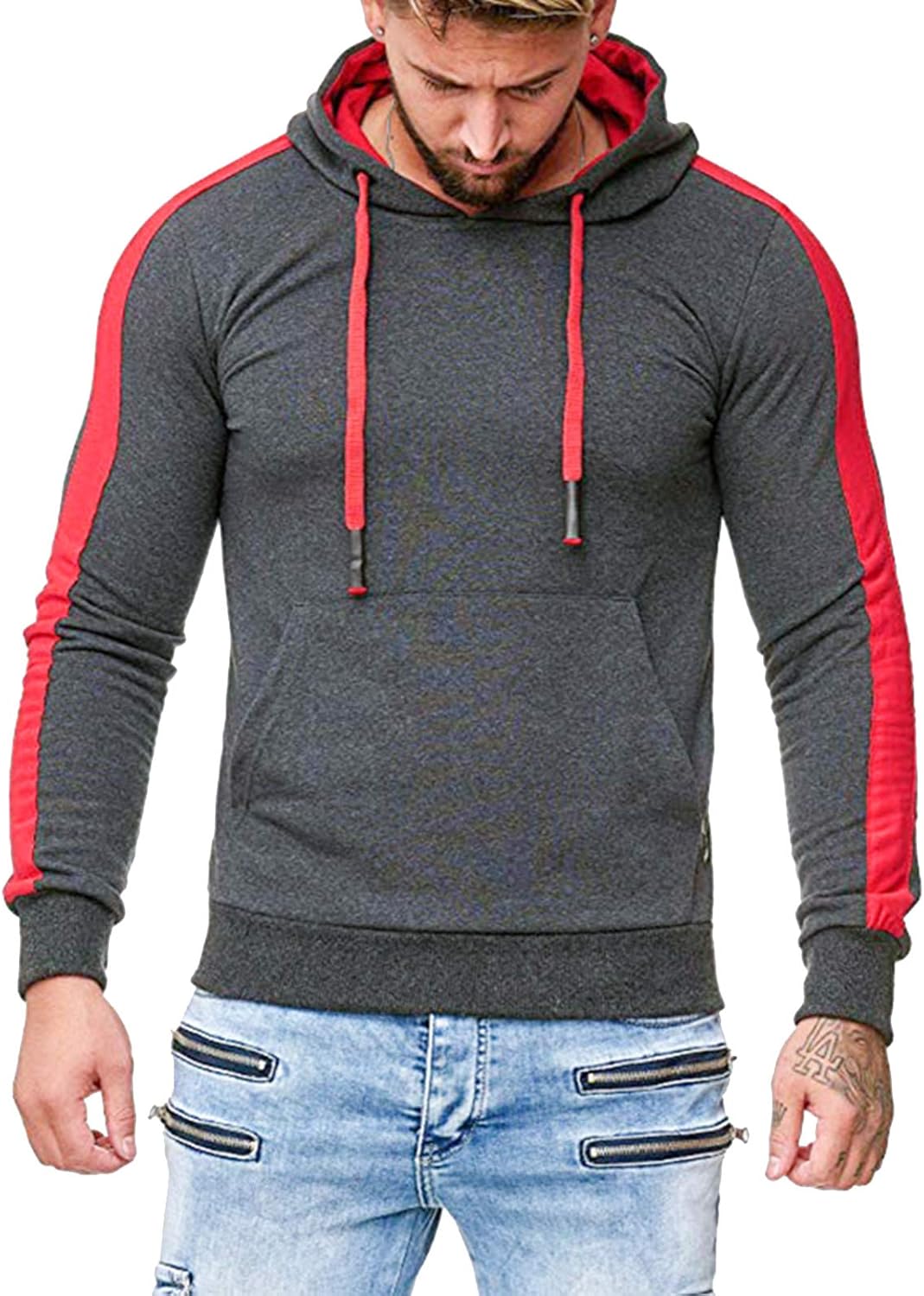 Rela Bota Mens Athletic Hoodie Fashion Hooded Sweatshirt Casual Contrast Fleece Pullover: Clothing