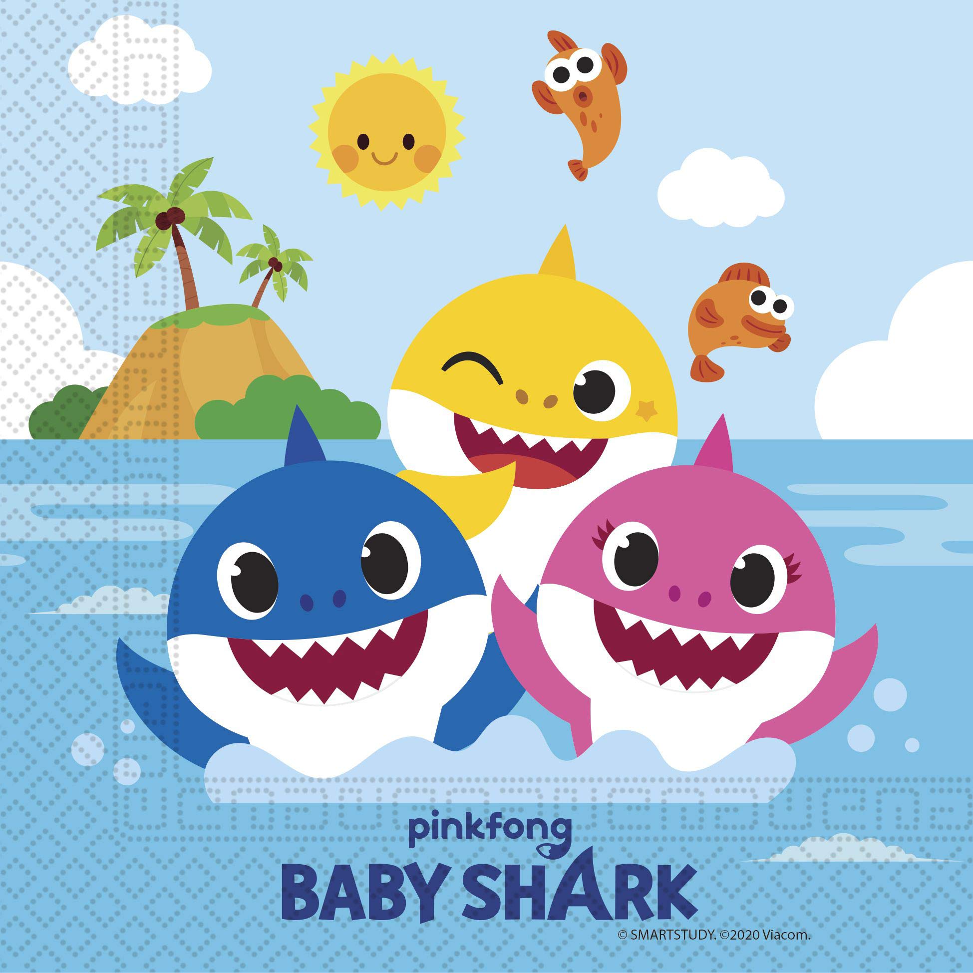 Procos 92542 Napkins, Baby Shark, Fun in The Sun, 33 x 33 cm, FSC® Mix, Pack of 20, Birthday, Theme Party