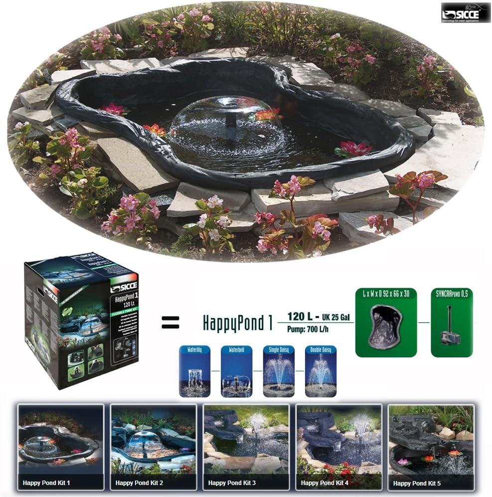 Sicce Happy Pond KIT 1 "All in On" New Ultra Complete Flexible Pond made in Italy (Capacity 125