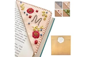 ARTLAZA Personalized Hand Embroidered Corner Bookmark, 26 Letters Hand Stitched Felt Corner Letter Bookmark, Cute Flower Embroidery Bookmarks for Book Reading Lovers Meaningful Gift (Fall，M