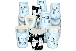 DANDAT 120 Pack Halloween Baby Shower Cups Disposable A Baby Is Brewing Cups Halloween Little Boo Baby Shower Decorations Halloween Gender Reveal Party Supplies Halloween Cups 9 oz for Adults(Blue)