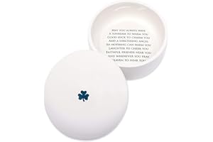 Susabella - Baptism Gift or First Communion Gift, Ceramic Keepsake Box With Irish Blessing - Round Box with Shamrock in Green for Godchild