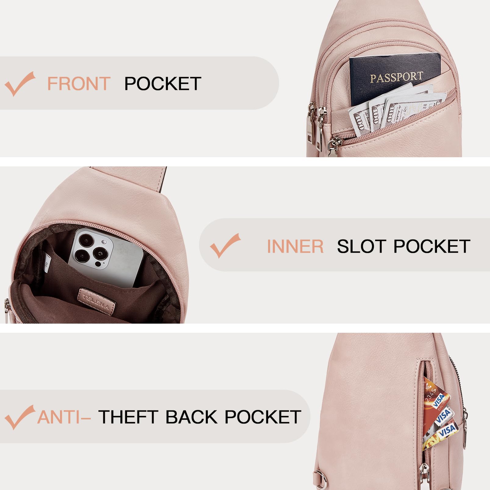 Telena Sling Bag for Women Crossbody Bags Purse for Women Vegan Leather Fanny Pack with Adjustable Strap