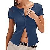 Micoson Button Down Shirts for Women Y2k Short Sleeve Ribbed Tops Lightweight Summer Cardigan Cute Trendy 2026