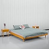 NTC Fly Wooden Bed Frame Without Headboard, Solid Oak and Rubber Wood Foundation with Silent Slats and Wood Central Supports, 1000 Lb Capacity, Effortless Assembly, King - Rustic Oak