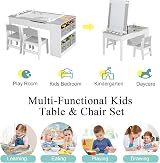 Maxmass 2-in-1 Kids Art Table Set with Storage & Paper Roll, Gray view 2