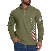 H HYFOL Mens Sweatshirt Waffle American Flag USA Patriotic Graphic Quarter Zip Stand Collar Casual Pullover