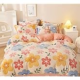 LMONMOO Pink Duvet Cover Queen Size, Fluffy Comforter Cover Set, Kawaii Bunny Bedding Sets for Girl Ultra Soft Cute Floral Bed Set for Kids (Flower, Queen)