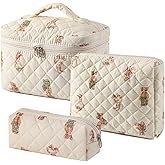 uekeboag 2 pcs Large Floral Quilted Makeup Bag Set for Women, Cotton Quilted Big Cosmetic Bag, Coquette Aesthetic Cute Travel Toiletry Bag