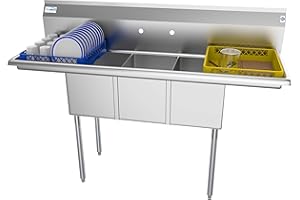 KoolMore SC121610-12B3 60" 3 Compartment Stainless Steel NSF Commercial Kitchen Sink With Right and Left Drainboards - Bowl Size 12" x 16" x 10"