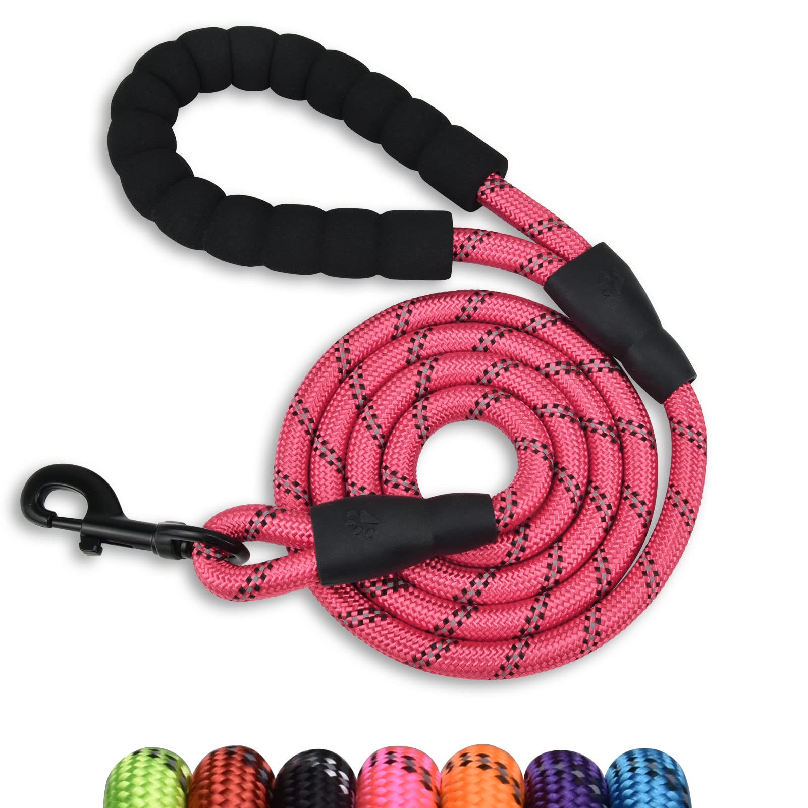 Panykoo 5/6 FT Strong Pet Dog Leash with Soft Padded Handle,Highly Reflective Rope for Night Walking,360-Degree Rotating Metal Buckle Without Tangles,Suitable for Small,Medium and Large Dogs.(5ft)