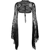 Women's Goth Shrug Black Gothic Crop Top Floral Lace Shrug Blouse See Through Sheer Shawl Cardigan Top