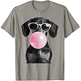 Cute Black Dachshund Dog with Heart Glasses Bubble Gum T-Shirt