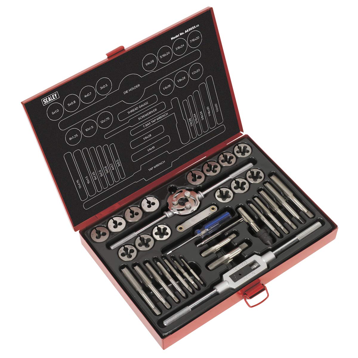 Sealey Ak3033 Tap and Die Set 33Pc Split Dies Metric/Unf/Bsp — image 1
