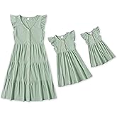 IFFEI Matching Family Dresses Cotton Ruffle Decor Mommy and Me Matching Dress