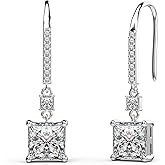 18K White Gold Plated Sterling Silver Square Princess Cut Cubic Zirconia Dangle Earrings for Women Square CZ Diamond Drop Dangling Earrings for Women Mom Hypoallergenic