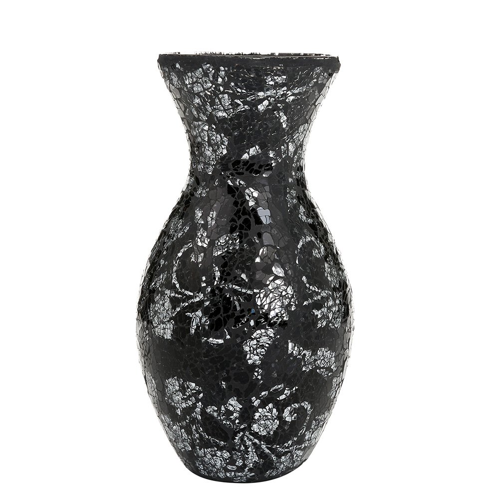 London Boutique Vases Mosaic Black Large small 12" or 16" Decorative Glitter Sparkle vase gift present H28 (Small, Black Silver Rose)