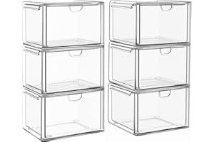caktraie 6 Pack Small Stackable Stroage Drawers, Acrylic Bathroom Makeup Organizer, Plastic Storage Bins For Vanity, Undersink, Kitchen Cabinets, Pantry, Home Organization