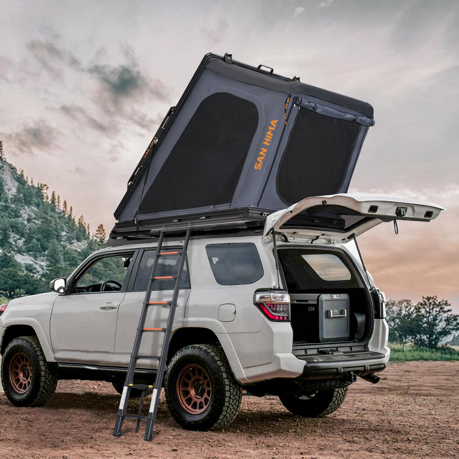 Photo 1 of Sanhima Rooftop Tent Hard Shell - Hotham Overland Aluminium Roof Top Tent w/Larger Space, LED Strip Light & Skyview Window, 2.6” Thick Mattress, for Car SUV Truck Camping, 2-3 People Tent