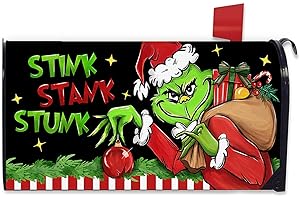 FBCOO Christmas Stink Stank Stunk Welcome Mailbox Cover Magnetic Standard Size 21" x 19", Xmas Gift Black Decorative Post Letter Box Wrap Decor, Funny Holiday Garden Yard Outdoor Decoration
