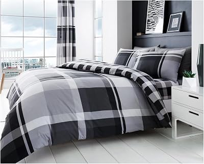 GC Gaveno Cavailia Geometric Check Duvet Cover Set King Grey