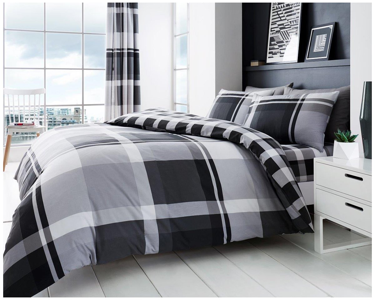 GC GAVENO CAVAILIA Geometrical Duvet Cover, Reversible Checkered King Size Bedding Sets, Warm Quilt Cover, Grey, 677079
