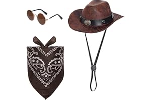 Haakong Cowboy Costume Set for Small Dog Cat Pet Mini Cowboy Hat Sunglasses with Bandana for Halloween Holiday Party Cosplay