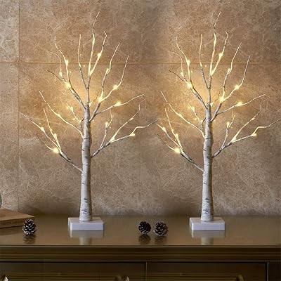 Eambrite Set of 2 Small Birch Twig Tree Lights 60cm Battery Operated