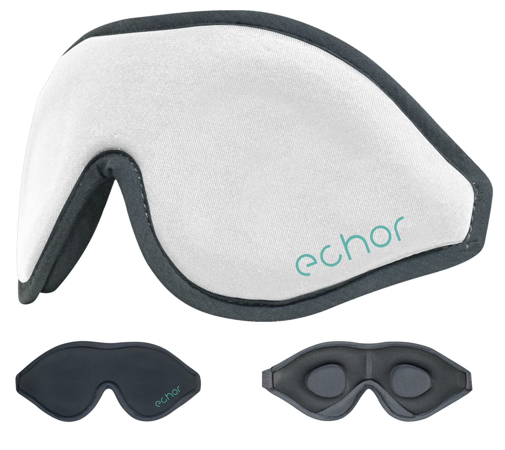 Echor Sleep Mask Total Blackout 3D Padded Foam Comfortable Premium Soft Eye Mask with Adjustable Elastic Strap and Nose Pad for Sleep and Travel (White)