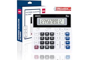Calculator, deli Calculators Desktop with 12 Digit Extra Large LCD Display and Big Buttons, Solar and Battery Powered Large Financial Calculator Desk for Business Home Office