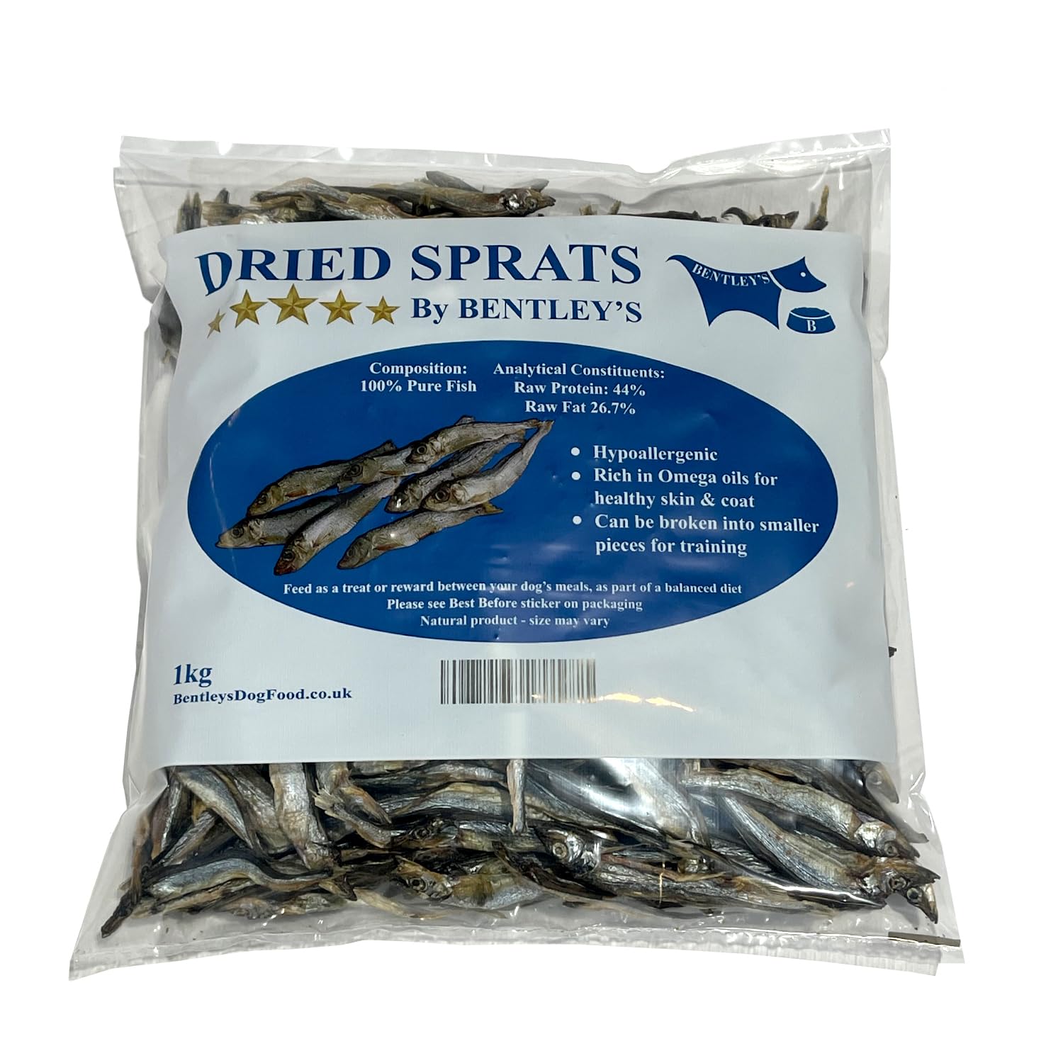 Bentley's Dried Sprats, Bulk Buy, Dried Fish BARF Diet (1 Kilo)